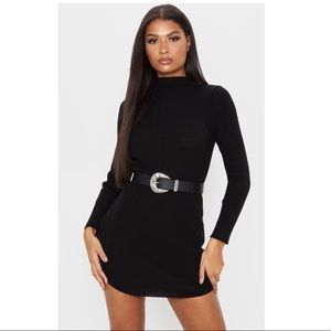 Black Curve Hem Sweater Dress